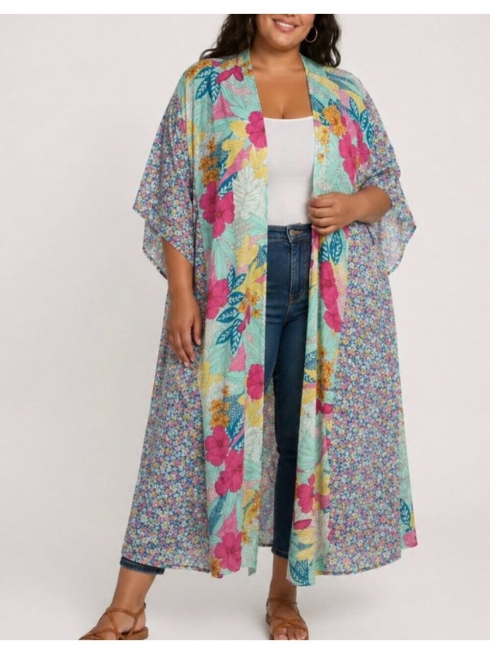 Lane Bryant Plus Size Floral Patchwork Kimono Duster One Size